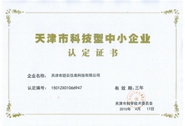 天津市科技型中小企业认定证书